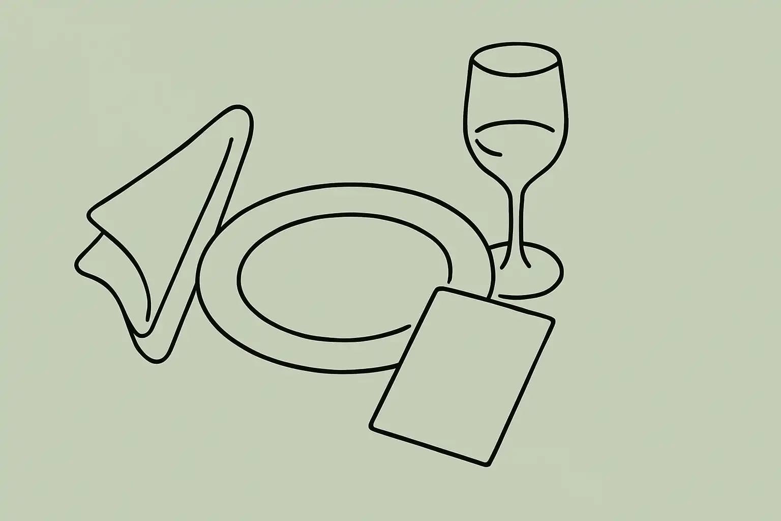 A restaurant table set with a folded napkin and a handwritten note beside a plate